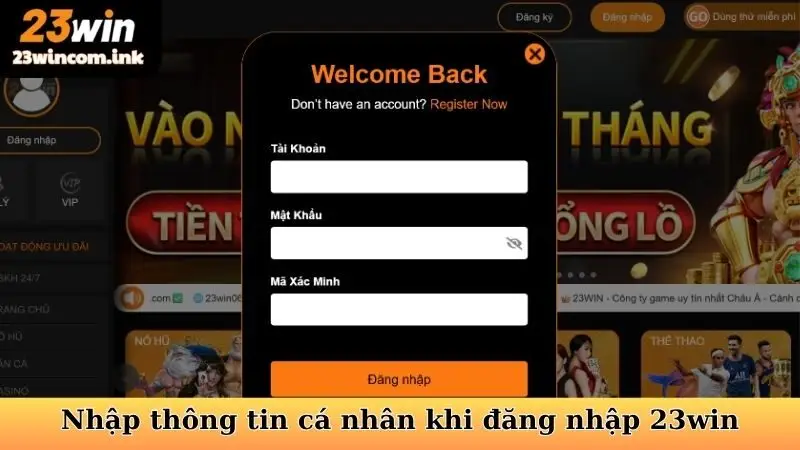 Nhập thông tin cá nhân khi đăng nhập 23win